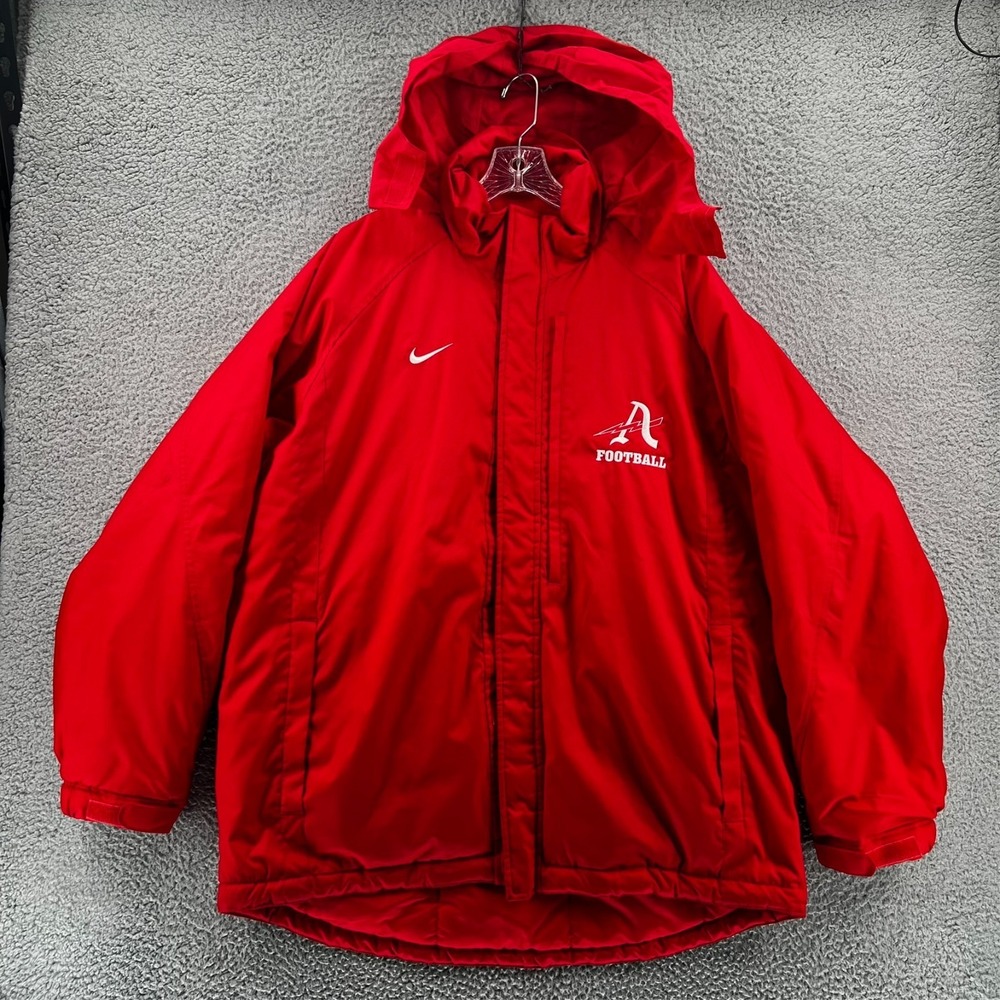 Vintage Y2k Nike Team Gray‎ Tag Football Logo Heavy Coat Jacket Mens Large Red